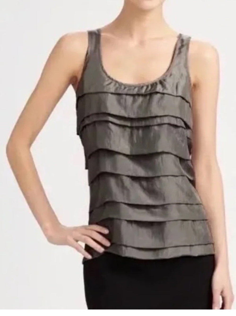 Eileen Fisher Silk Habutai Sleeveless Tiered Panel Tank Top Gray Women’s 2X